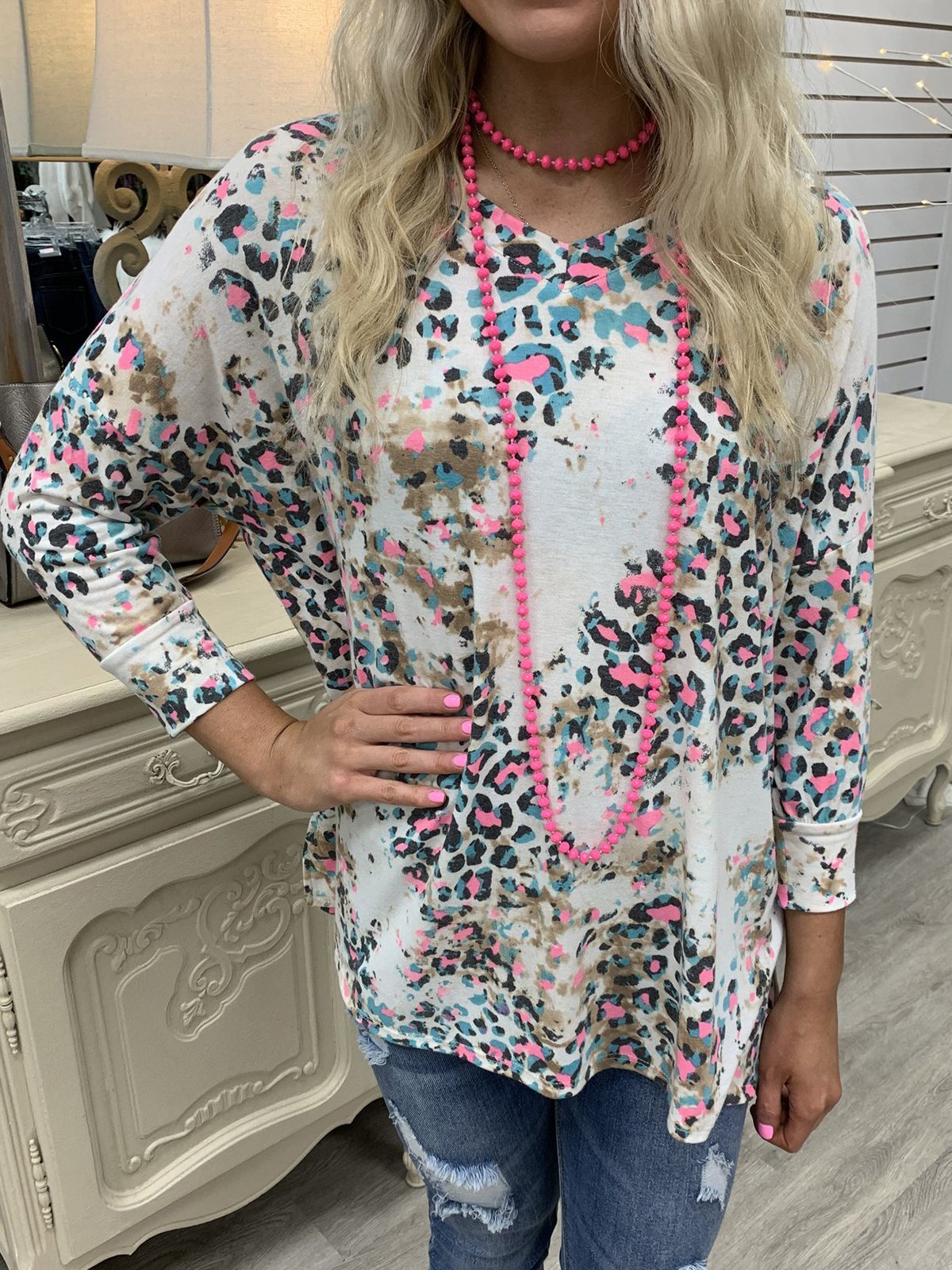 Floral Long Sleeve Printed V Neck Shirts & Tops