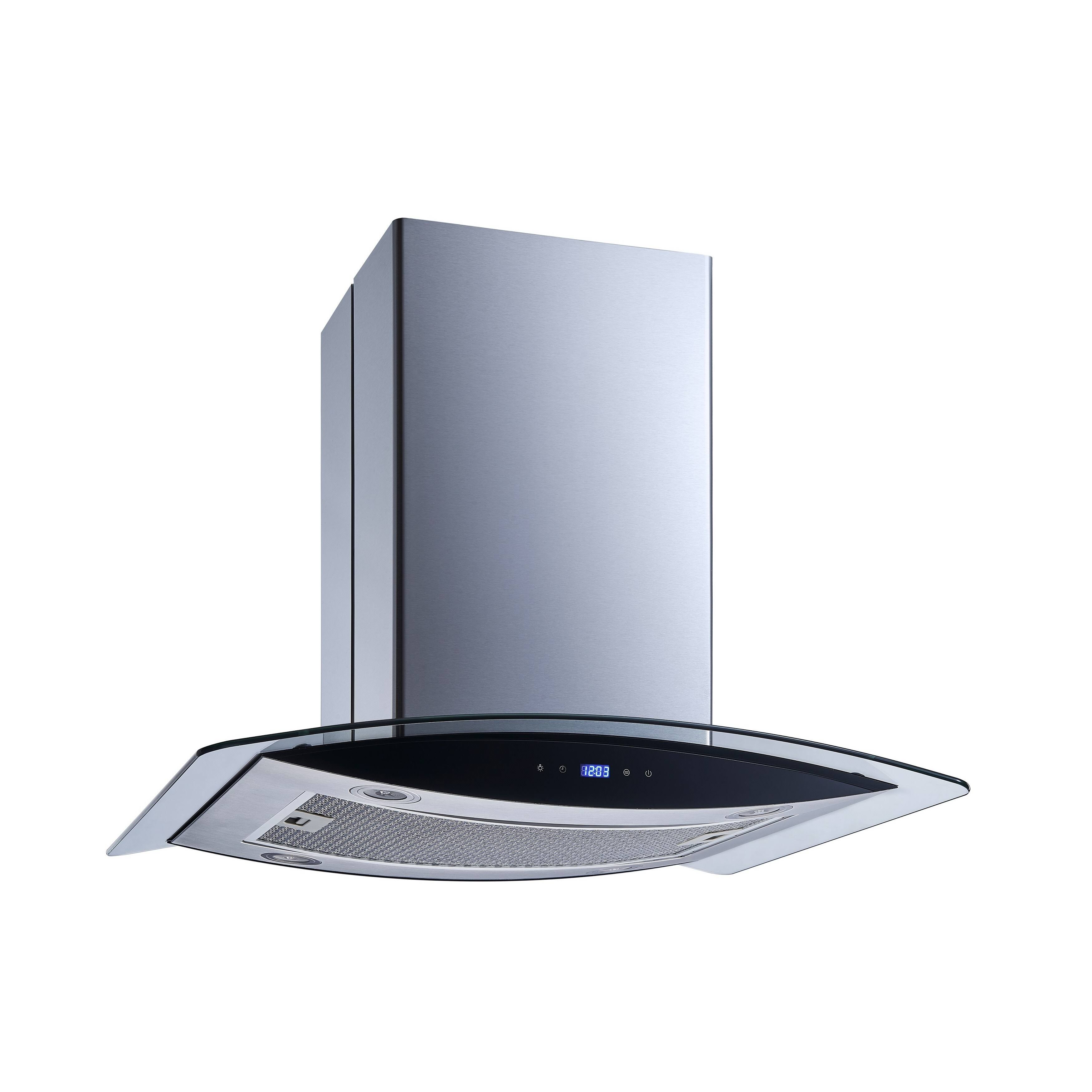 Winflo O-WH102B30G 30x22 Convertible Stainless Steel/Tempered Glass Island Mount Range Hood