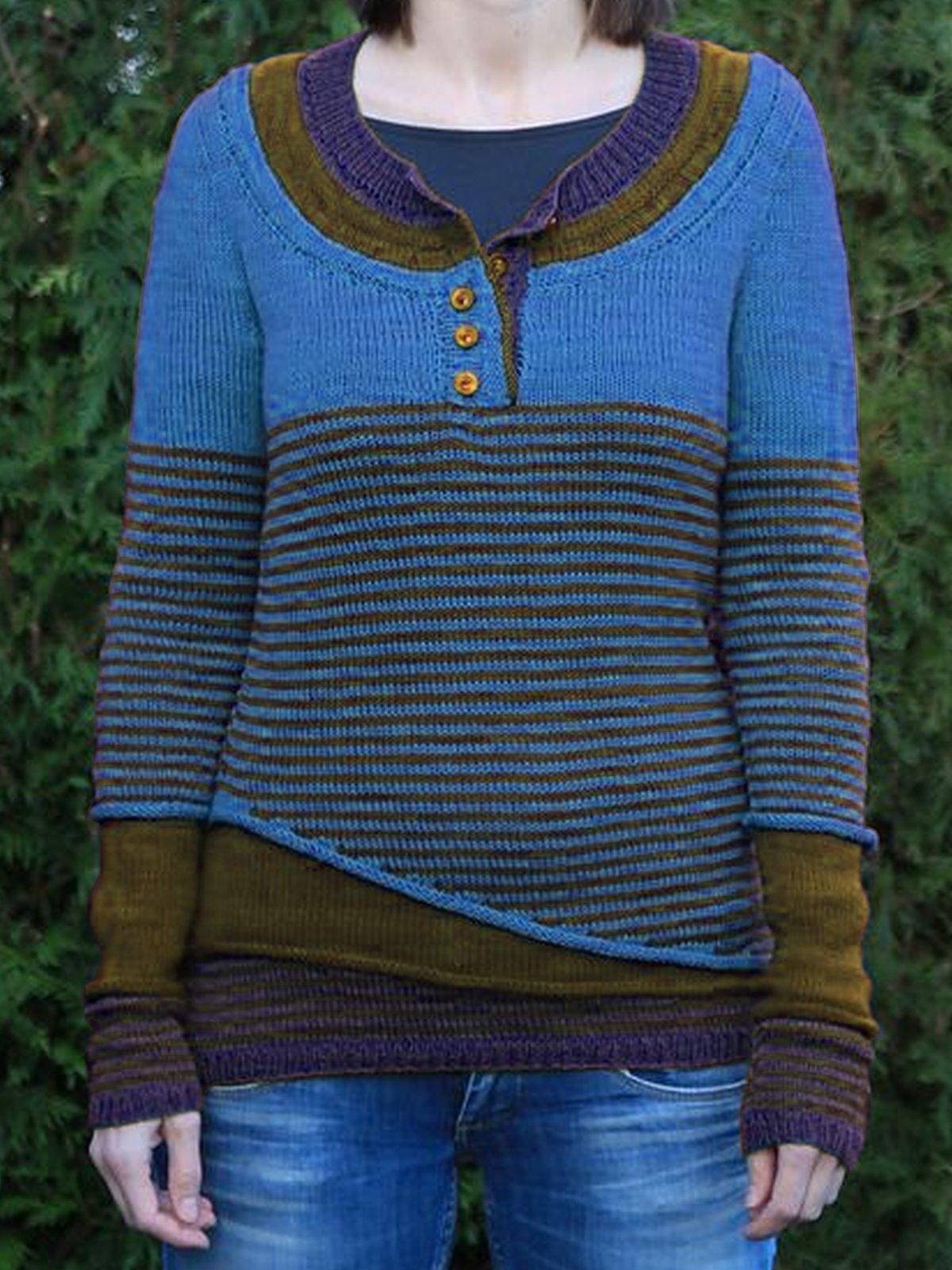 Yellow Striped Casual Wool Blend Women's Sweaters