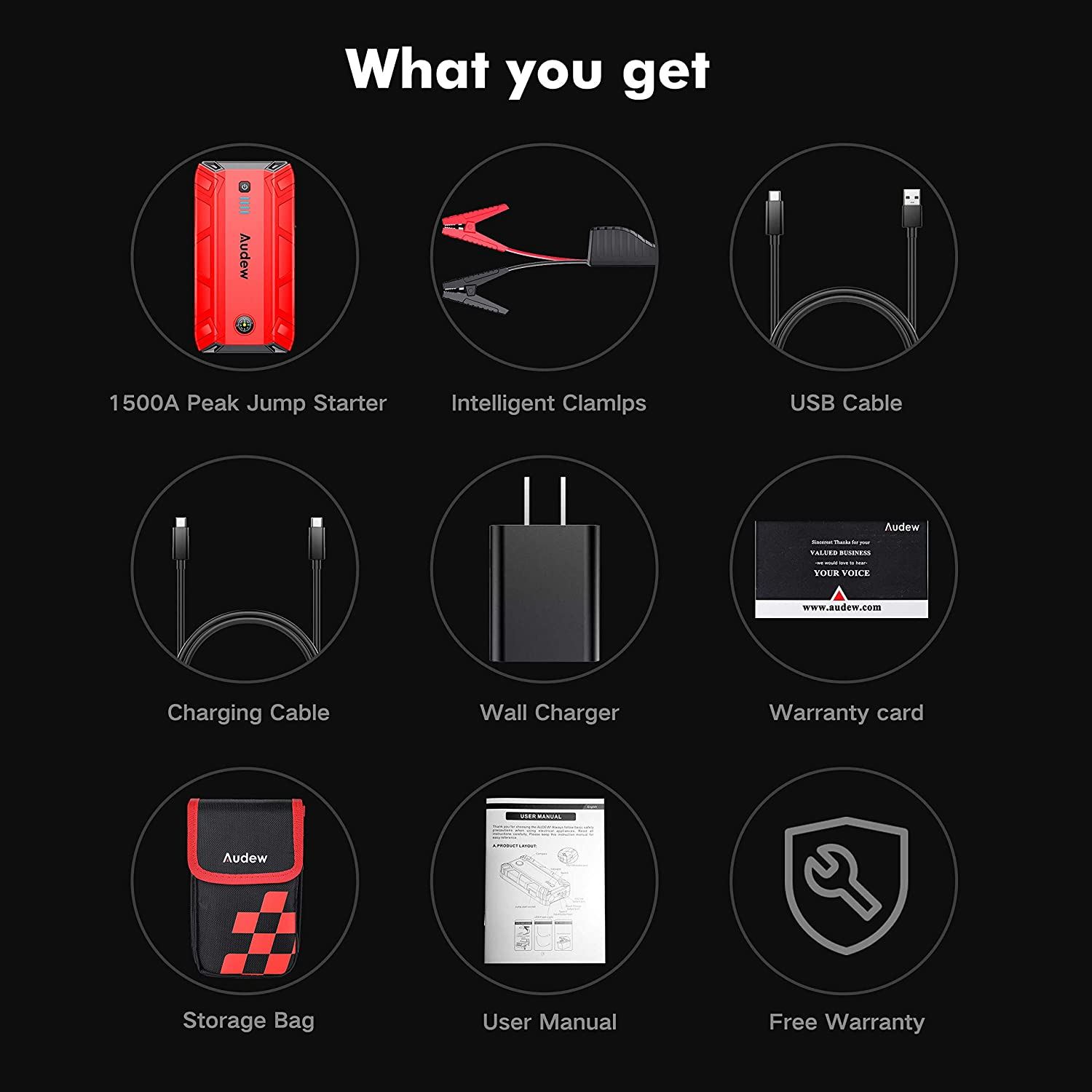 AUDEW 17000mAh 1500A Car Jump Starter Power Bank