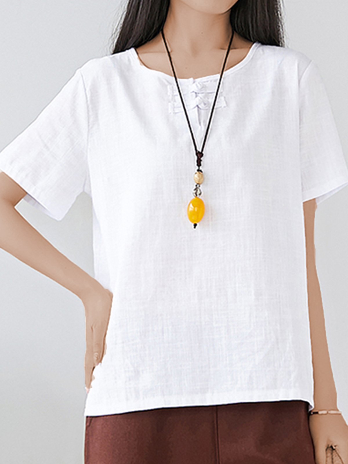 Plus Size Women Short Sleeve Round Neck Solid Casual Tops