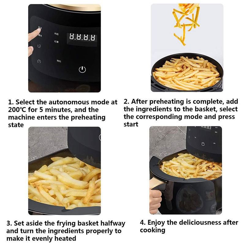 Oil Free Air Fryer Oven 4.5L 1400w Smart Electric Frying Pan 360° Baking LED Touchscreen