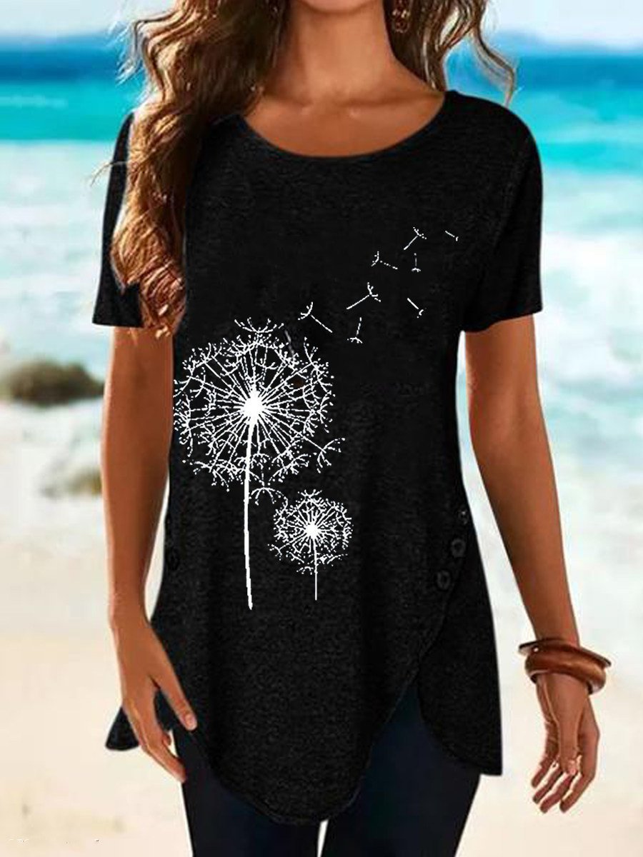 Crew Neck Short Sleeve Cotton-Blend Shirts & Tops