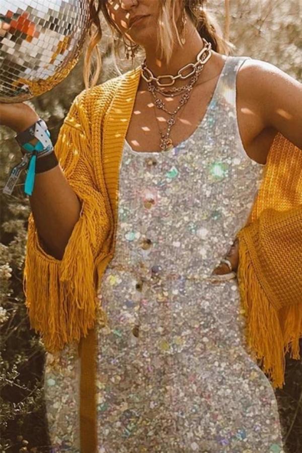 Fringed Solid Color Knit Cardigan