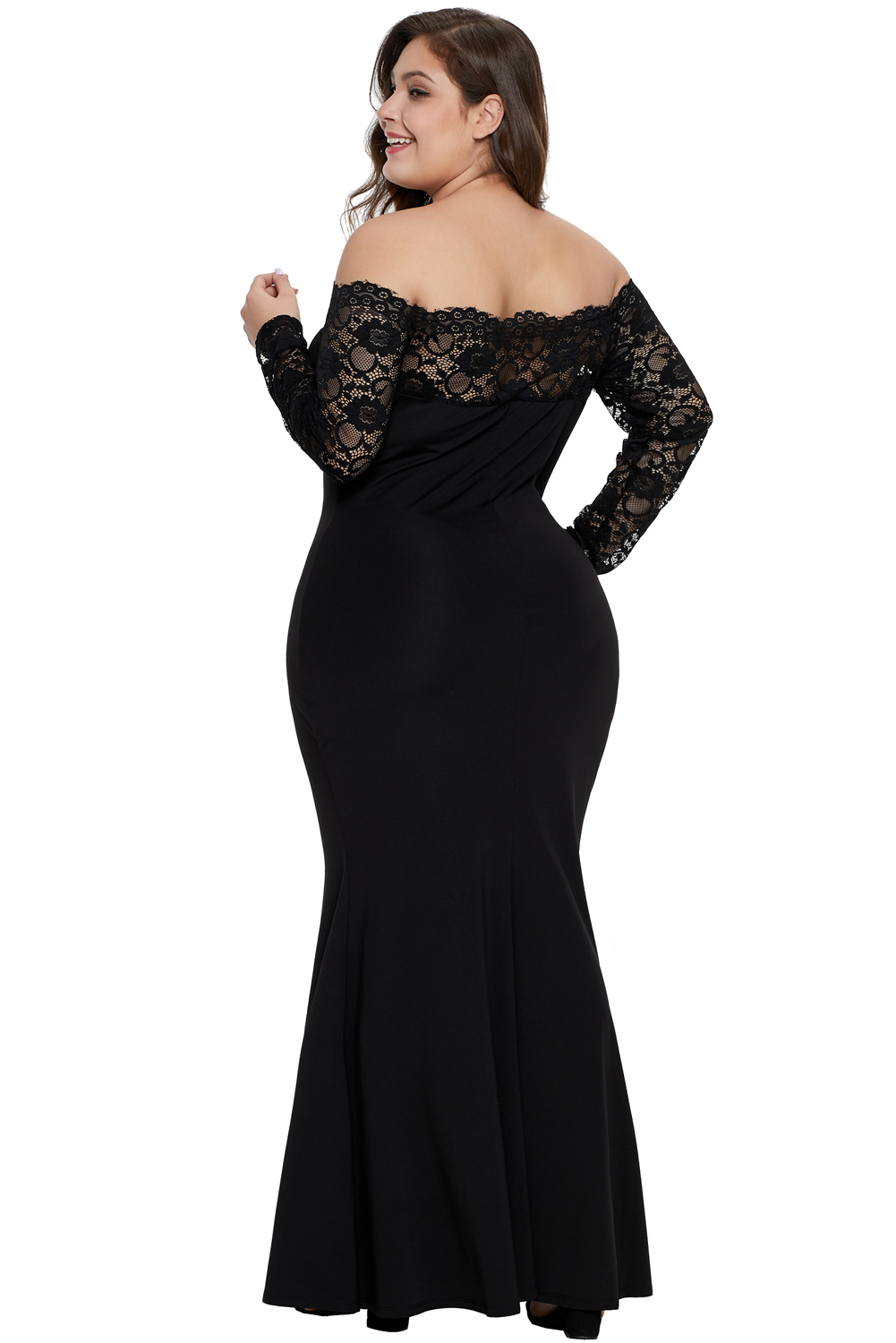 Black Lace Off-The-Shoulder Plus Size Maxi Dress