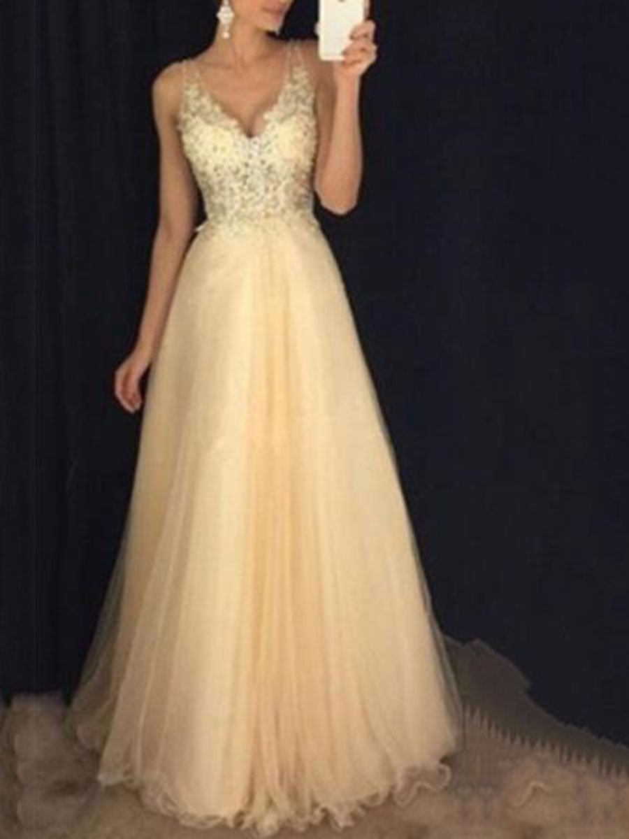 Sexy V Collar Chiffon Sequined Evening Dress