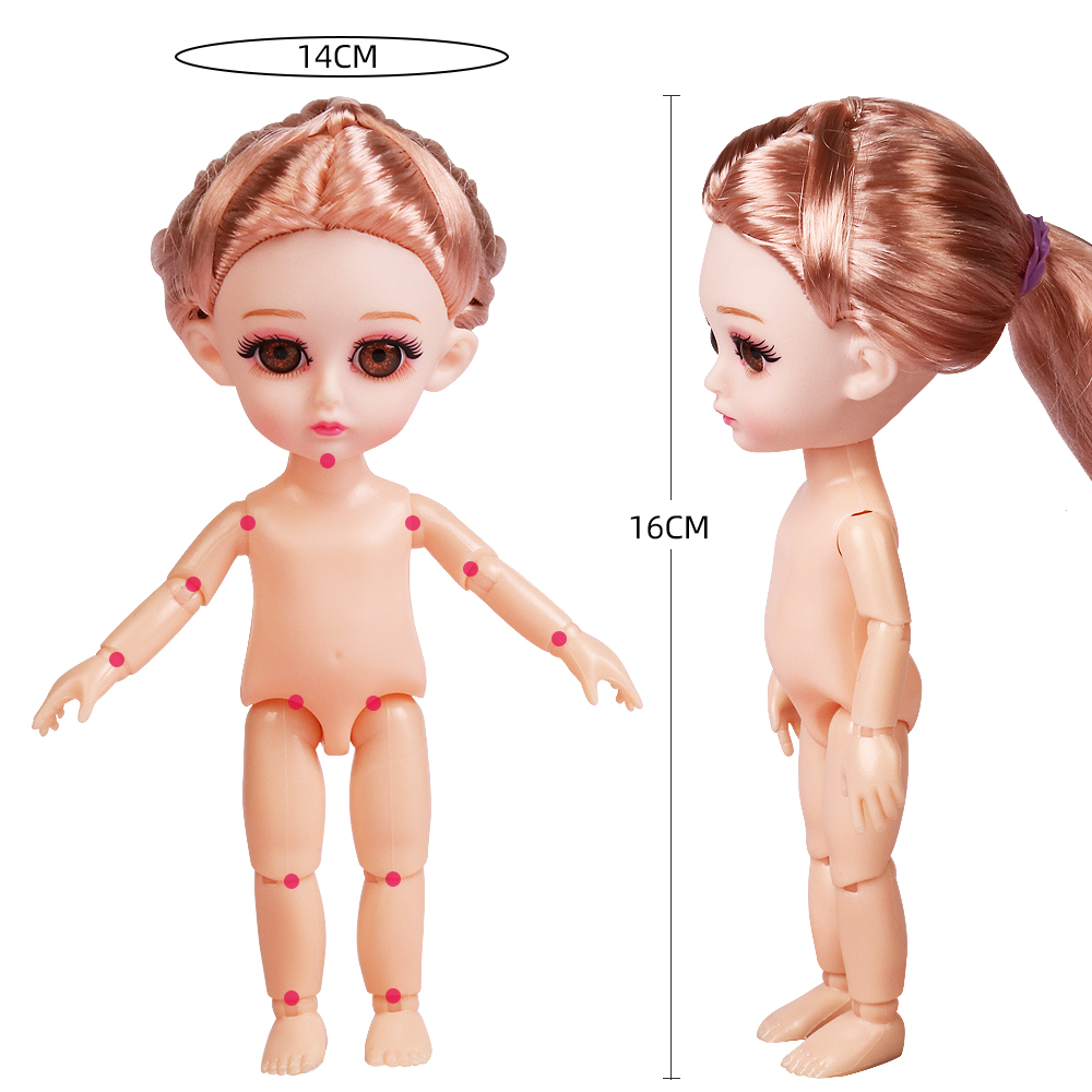 16CM BJD Doll With 13 Moveable Joints Naked Nude Body Fashion Dolls Children DIY Toys Handmade Beautiful Dress Girls Gift
