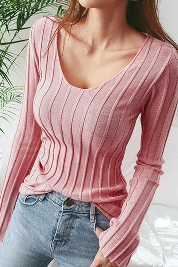 Casual Sexy Slim   Simple Pure Color Knitted Sweater Blouse