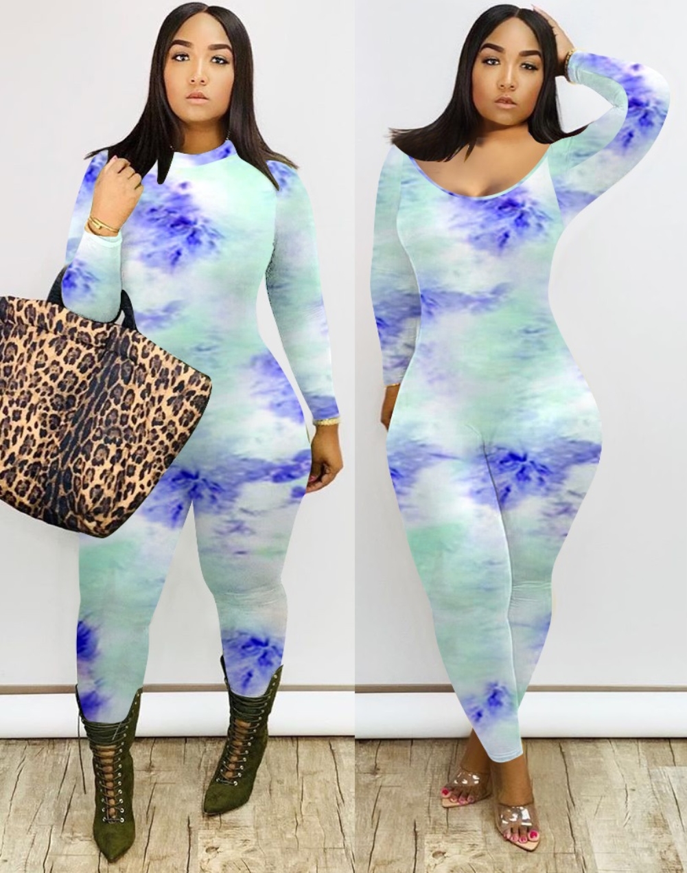 Autumn Tie Dye Long Sleeve Bodycon Jumpsuit