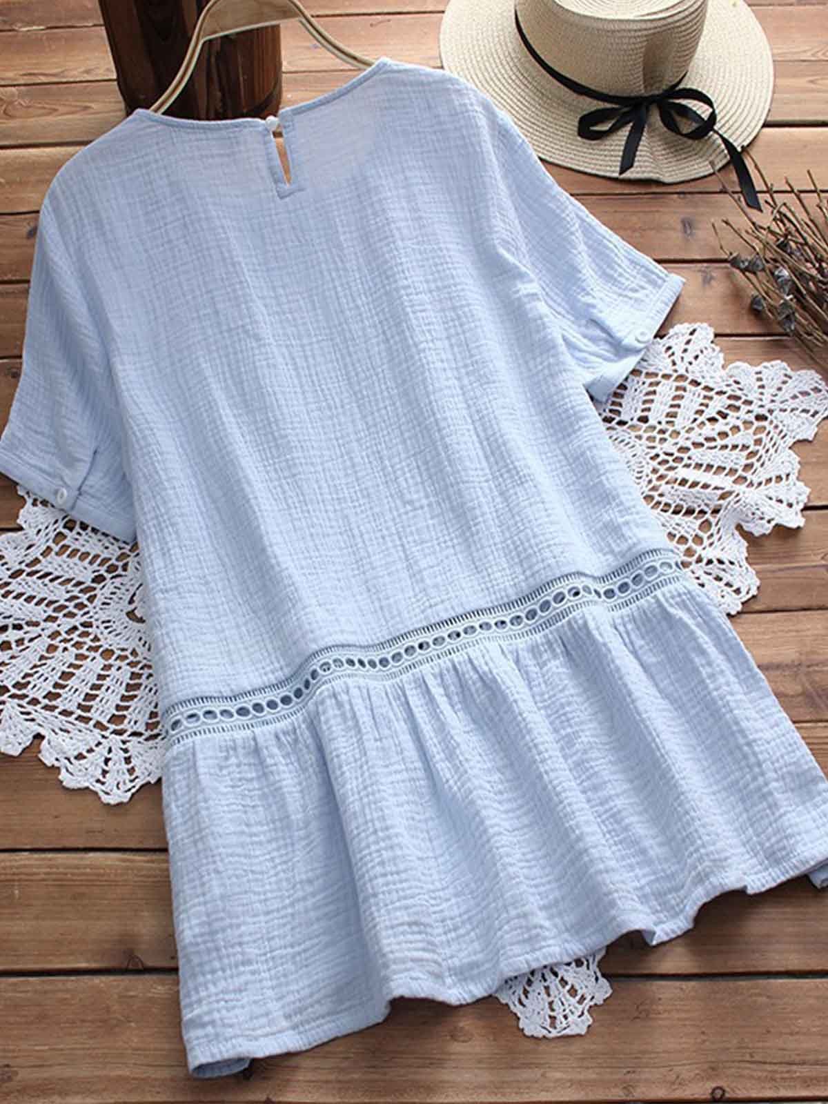 Elegant Solid Cotton-Blend Shirts & Tops