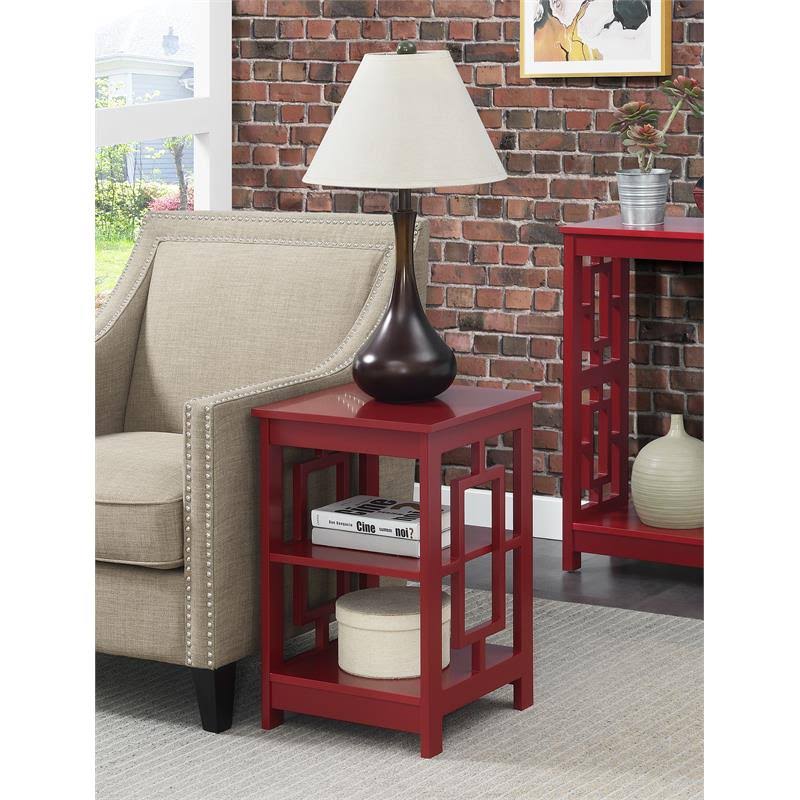 Pemberly Row End Table with Shelves in Cranberry Red Wood