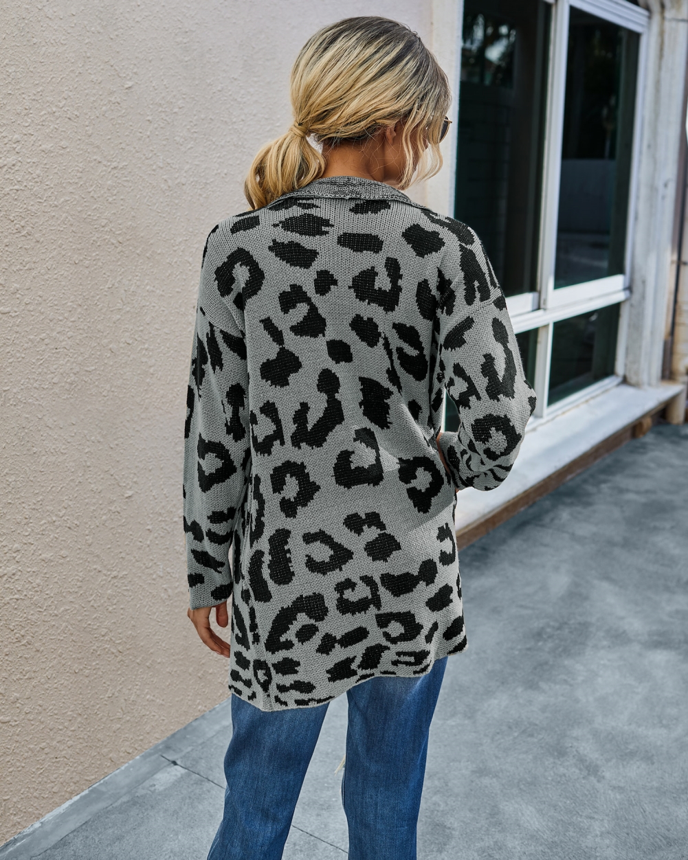 Falls Turndown Collar Irregular Leopard Cardigans