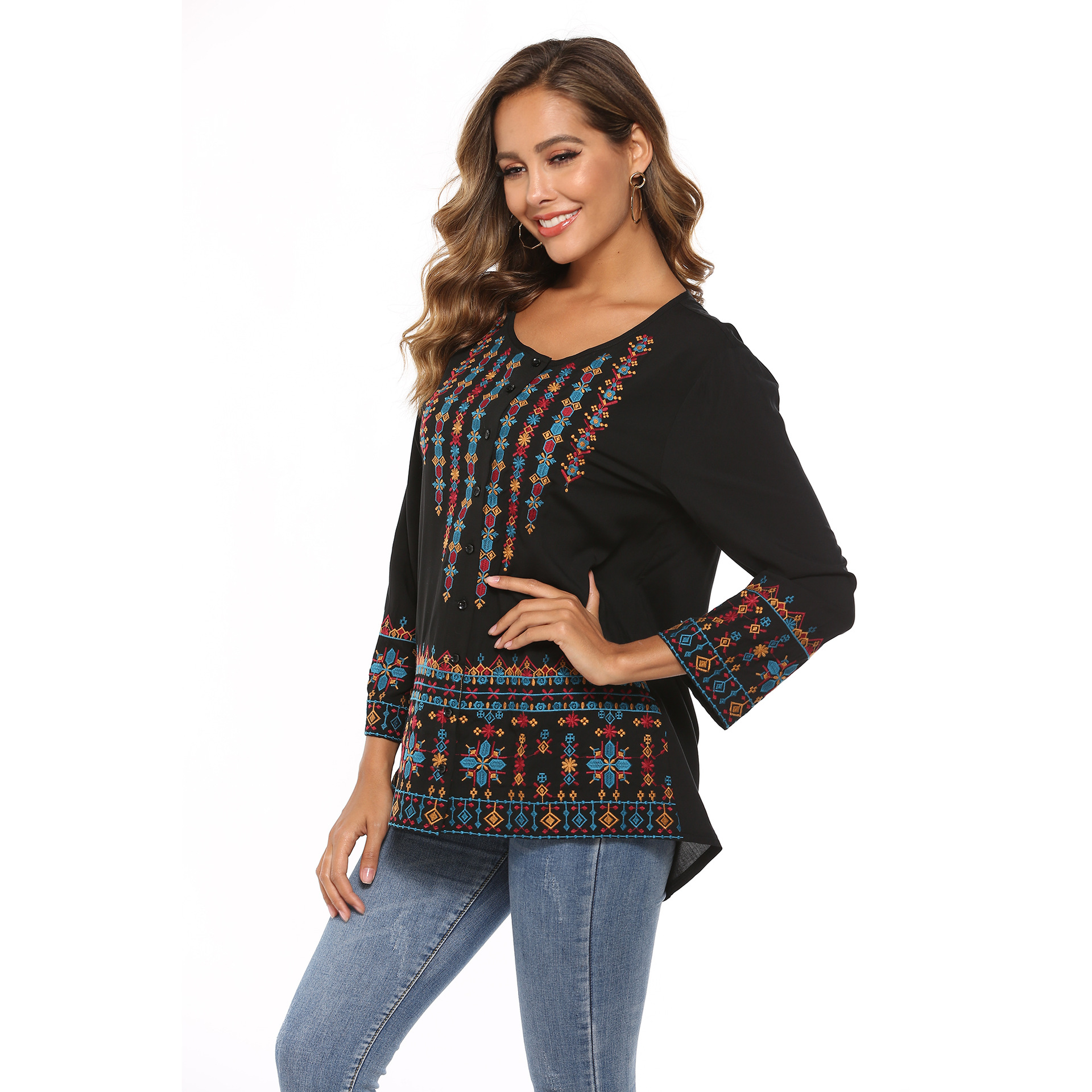 Women's Long Sleeve Top Embroidery Rodeo Style