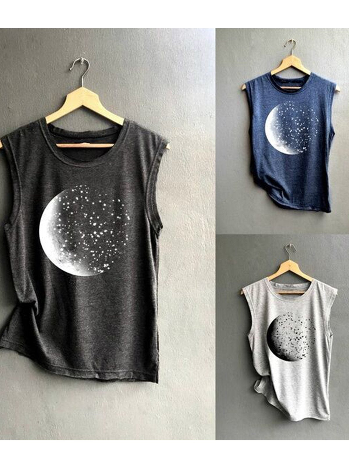 Round Neck Sleeveless Printed Casual Shirts & Tops