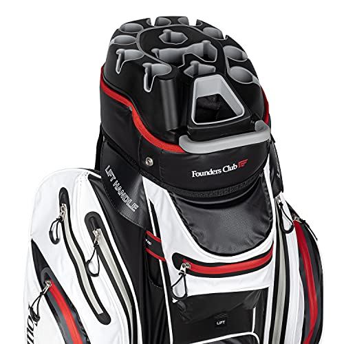 Founders Club Premium Cart Bag with 14 Way Organizer Divider Top (White with Red)