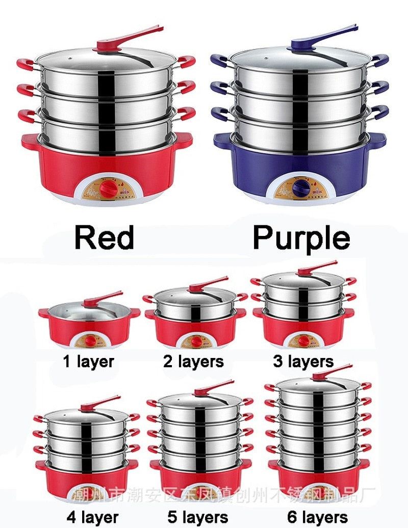 Stainless Steel Electric Food Steamer Pot Stainless  Pan Rice Bun Steamer Steam Cooker Instant