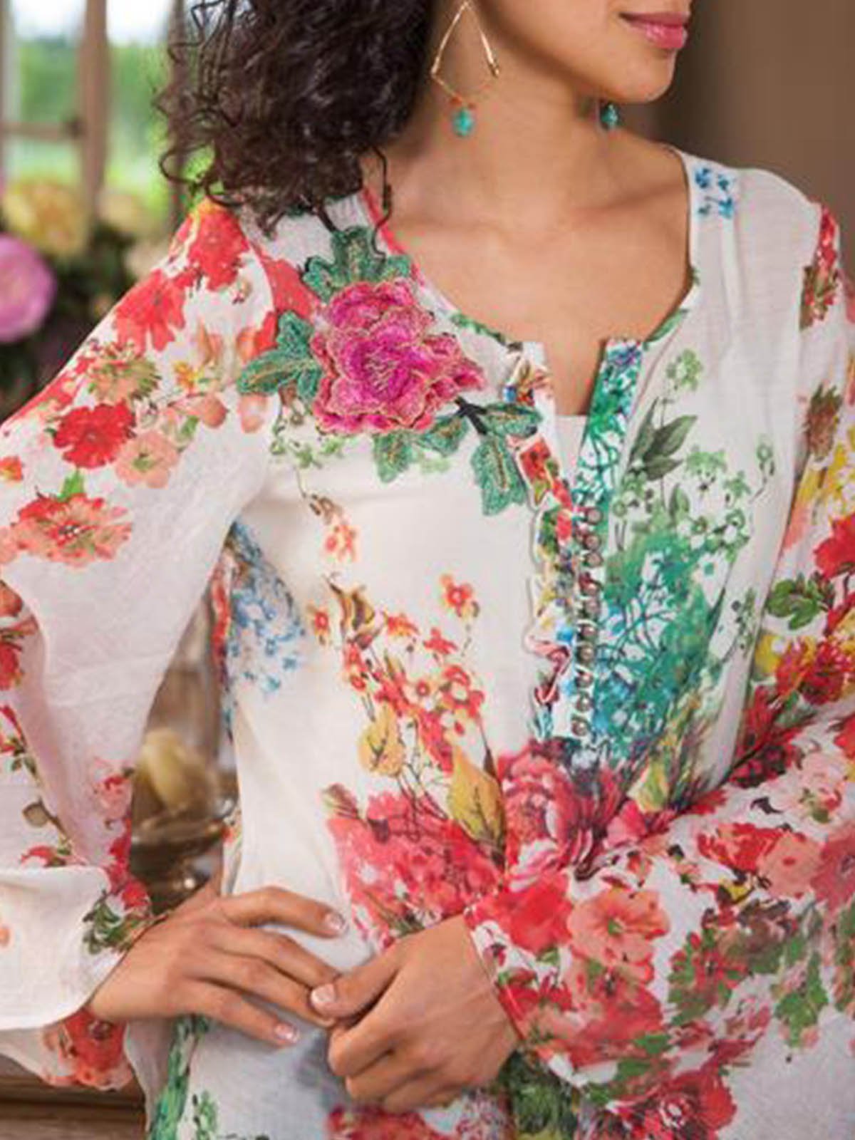 V Neck Bell Sleeve Color-Block Holiday Shirts & Tops