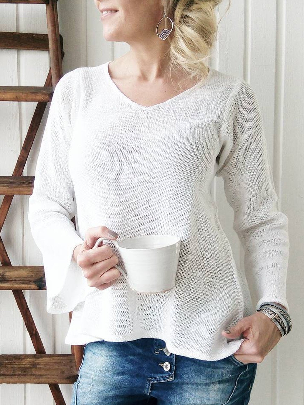 Solid Casual Cotton-Blend Shirts & Tops