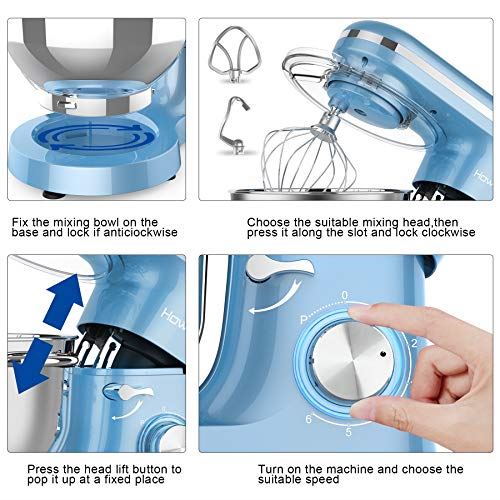 660W Electric Kitchen Food Mixer With 6.55 Quart Stainless Steel Bowl