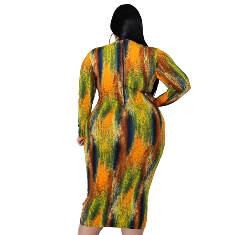 Plus Size Tie Dye Long Sleeve Midi Dress
