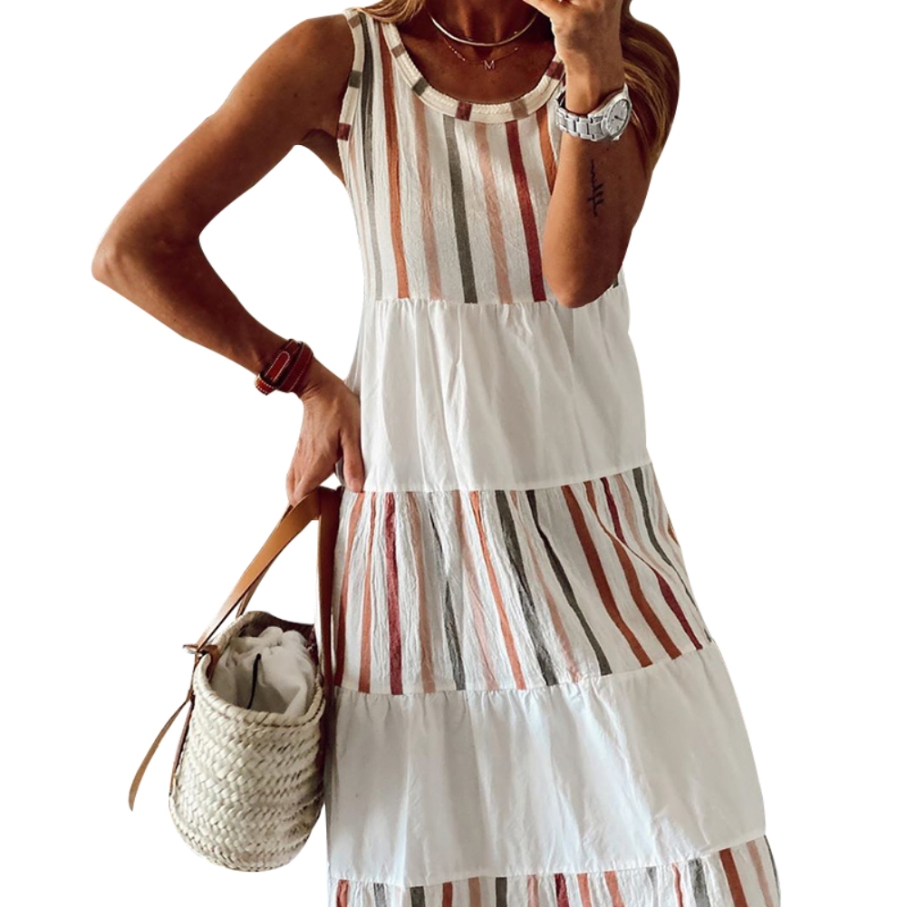 Summer Striped Sleeveless Long Boho Dress