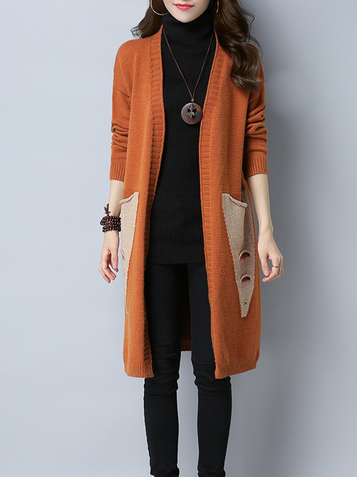 Patchwork Long Sleeve Cotton Cardigans