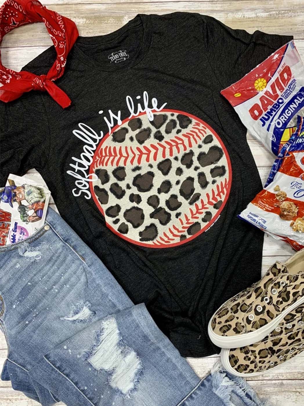 Vintage Crew Neck Short Sleeve Leopard Shirts & Tops