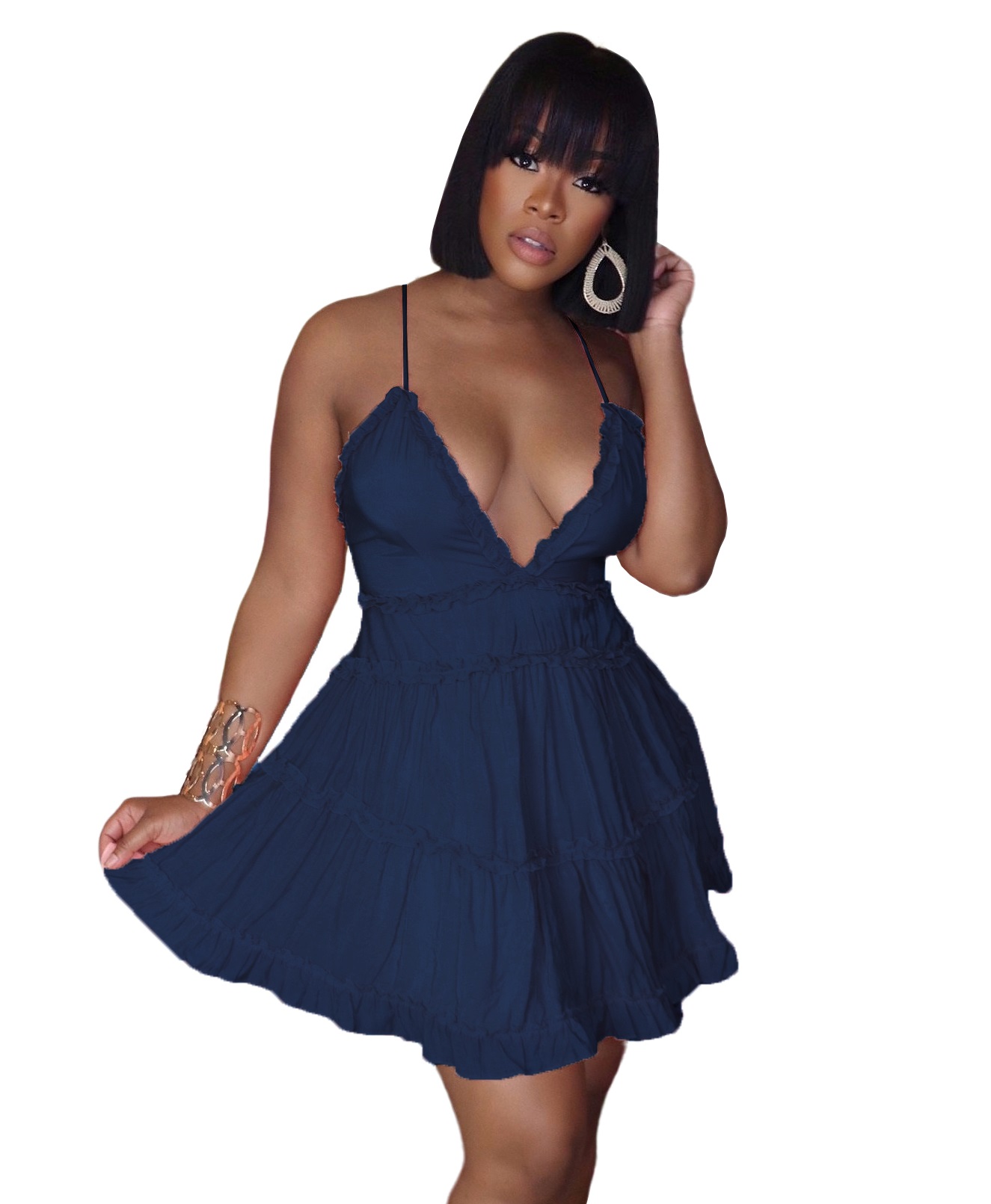 Solid Color Ruffles Halter Skater Dress