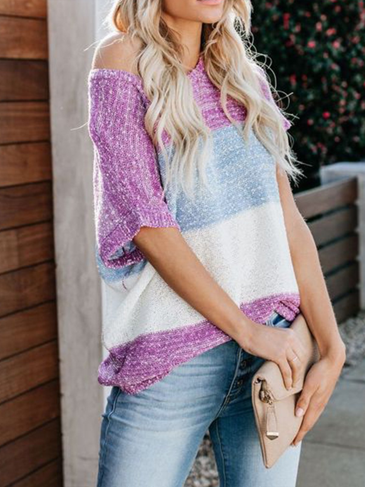 As Picture Short Sleeve Crew Neck Cotton Shirts & Tops