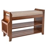 Bamboo Shoe Rack Bench with Removable Cushion Hidden Drawer and Umbrella Stand