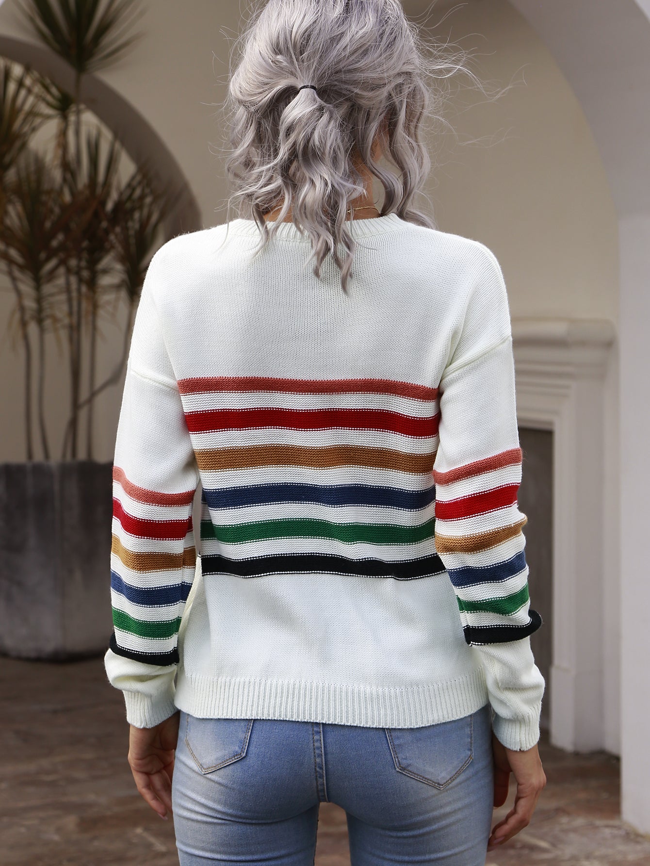 Autumn Round Neck Stripes Pullover Sweater
