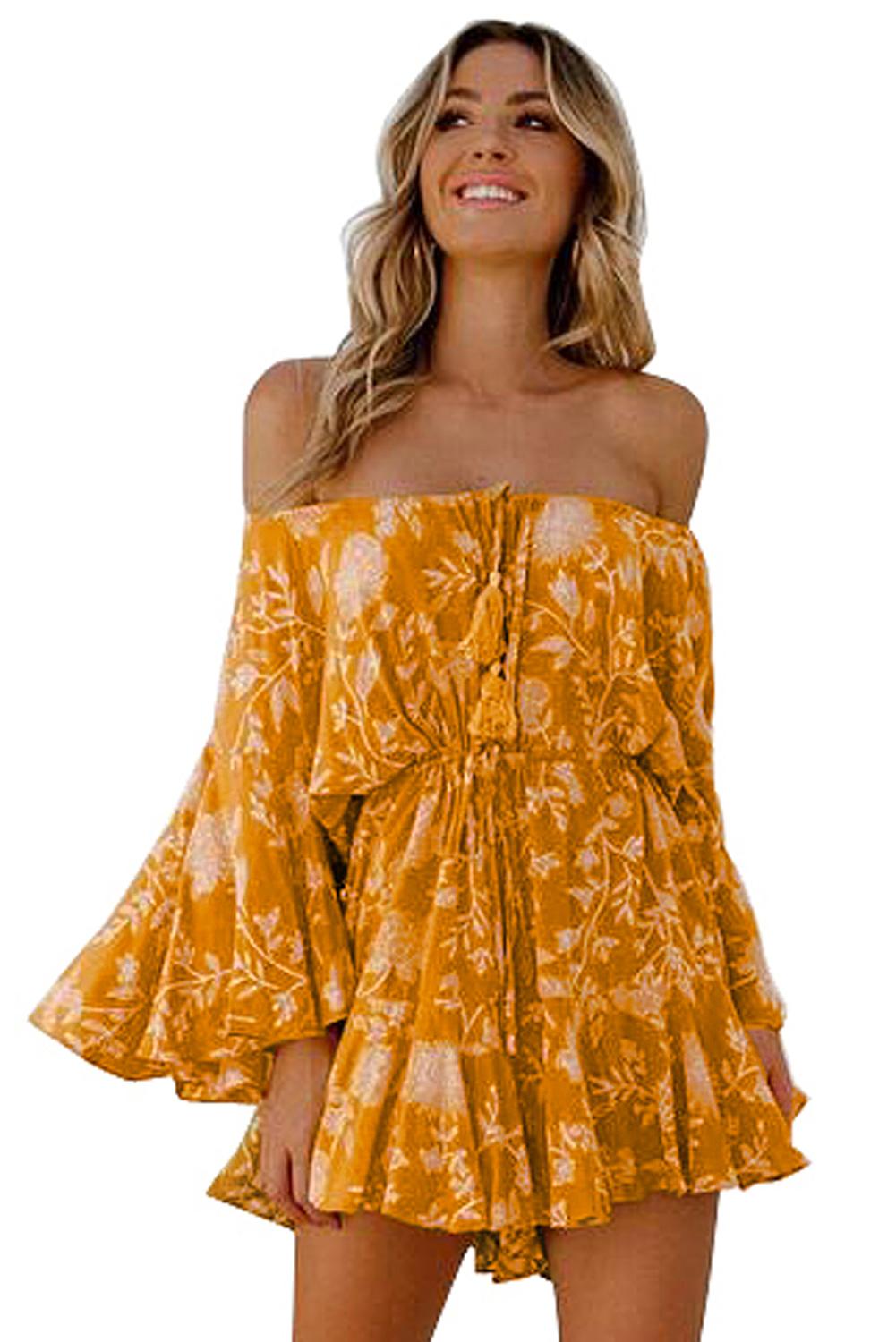 Yellow Off Shoulder Boho Romper