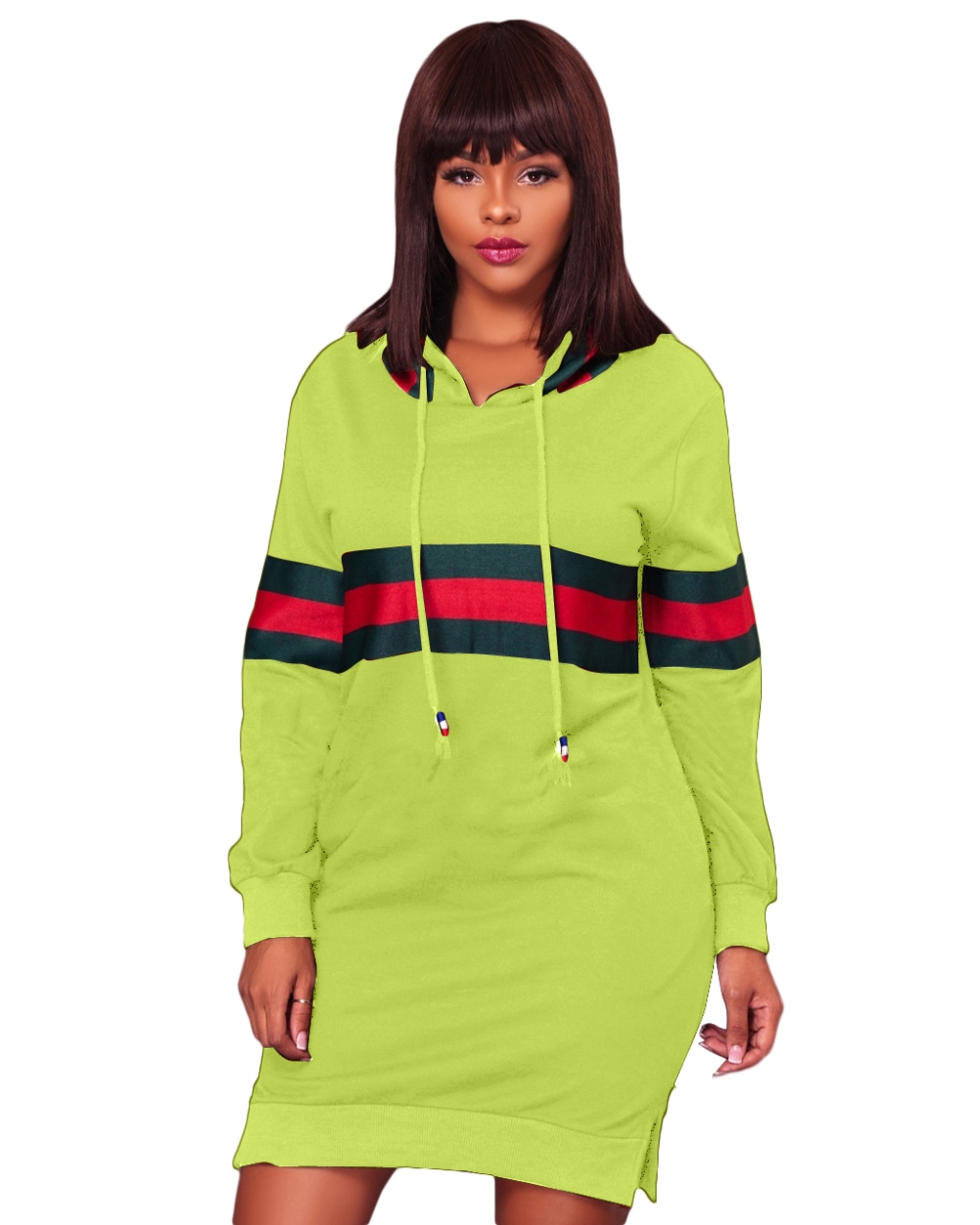 Striped Print Long Sleeve Hoody Dress