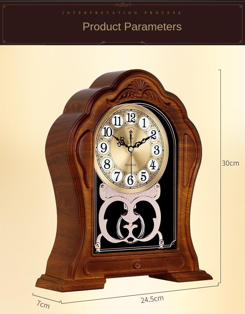 European Style Retro Silent Living Room Household Clock With Solid Wood