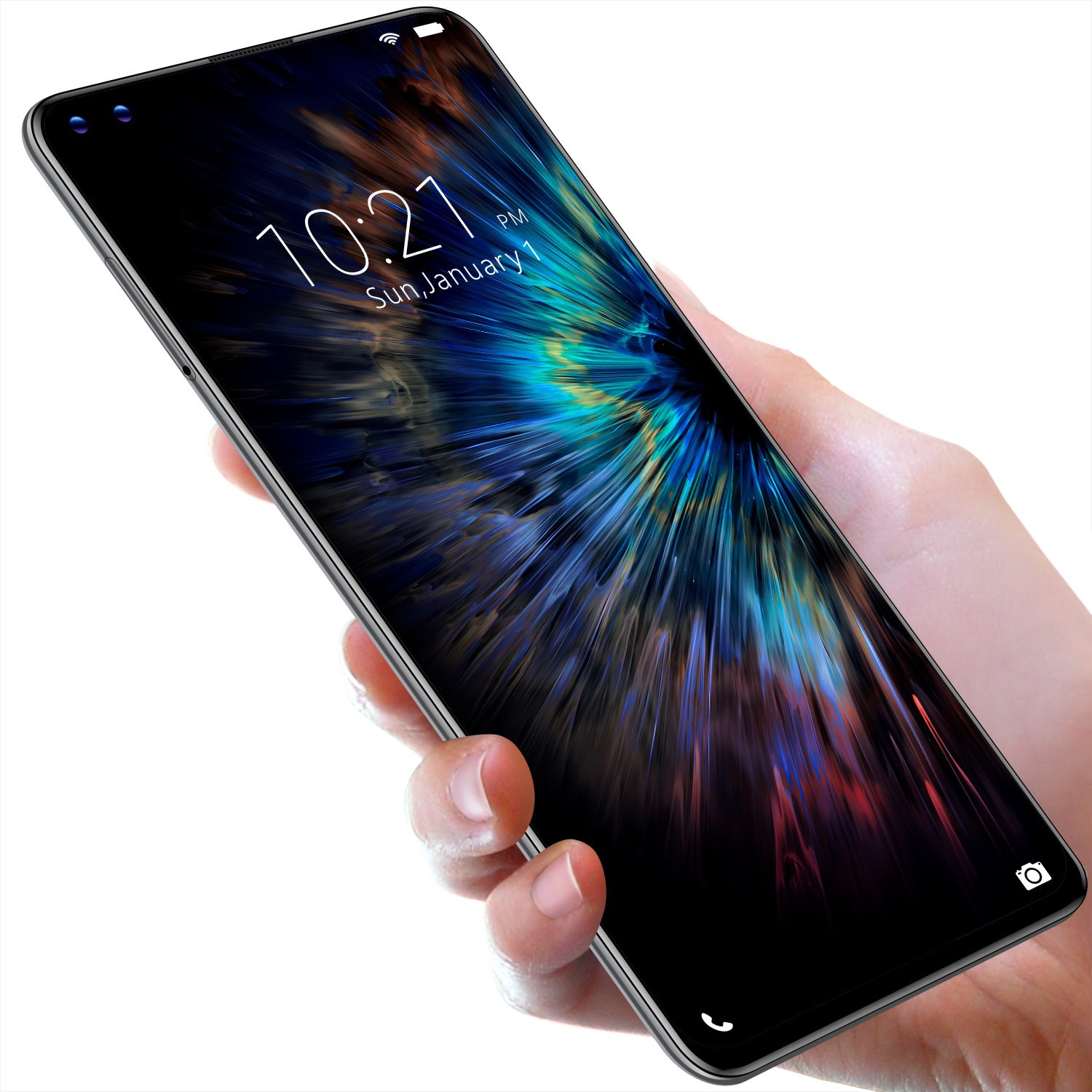 跨境P49Pro穿孔屏手机7.2寸侧边home键真指纹人脸解锁3+16G一体机