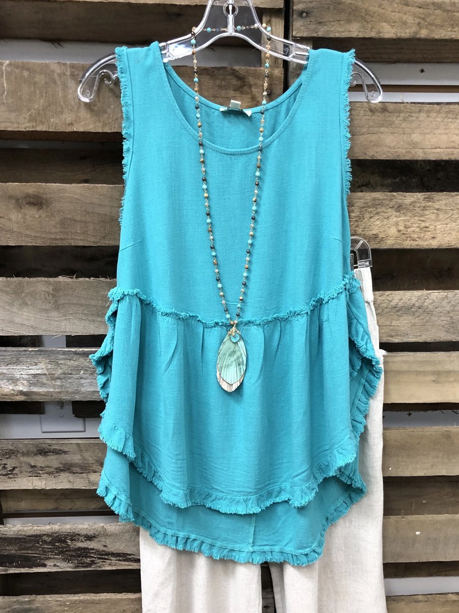 Aqua Blue Crew Neck Casual Shirts & Tops