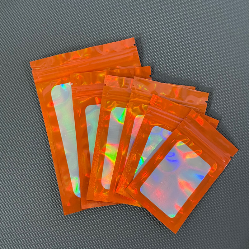 Laser Rainbow plastic zipper bag makeup brush holographic Packing bags clear Mylar pouch Holographic Packaging Bag