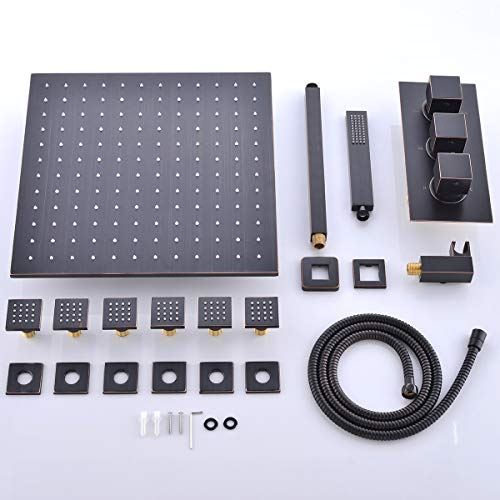 Jets System, 12 Inch Wall Mount LED Rainfall Shower Head with 6 Body Sprays