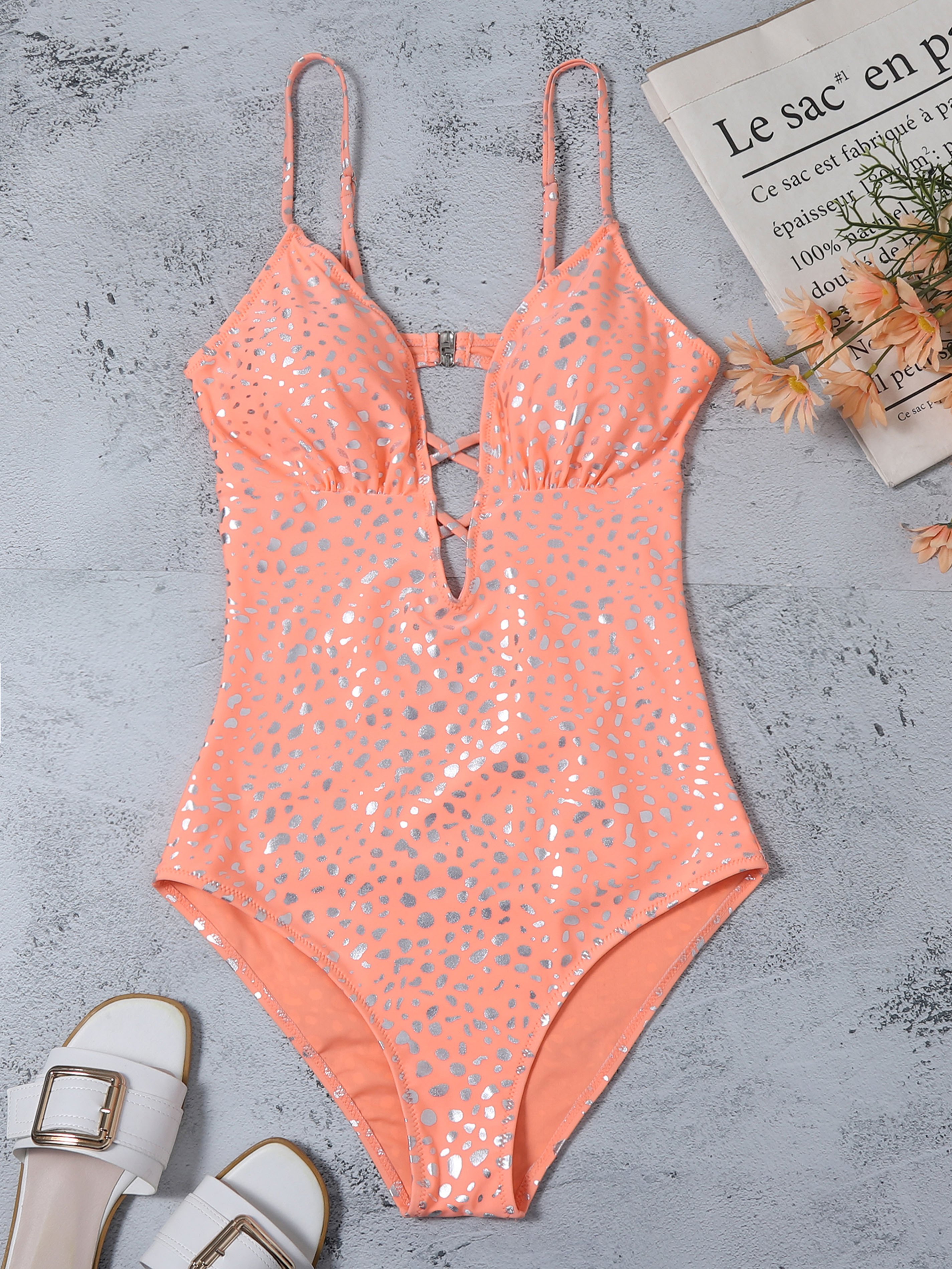 Leopard Print Plunging Neck One-Piece Swimwear