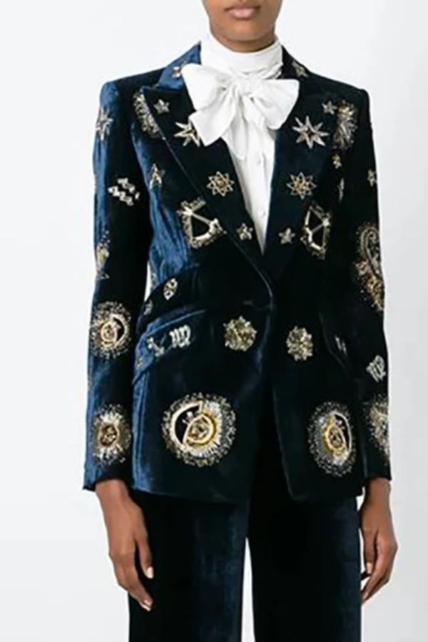 England Style Turndown Collar Long Sleeve Printed Colour Blazer