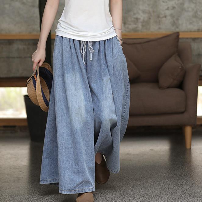 Blugi moderni de vară pentru femei, casual, din bumbac delicat, cu elastic în talie, foarte largi pe picior