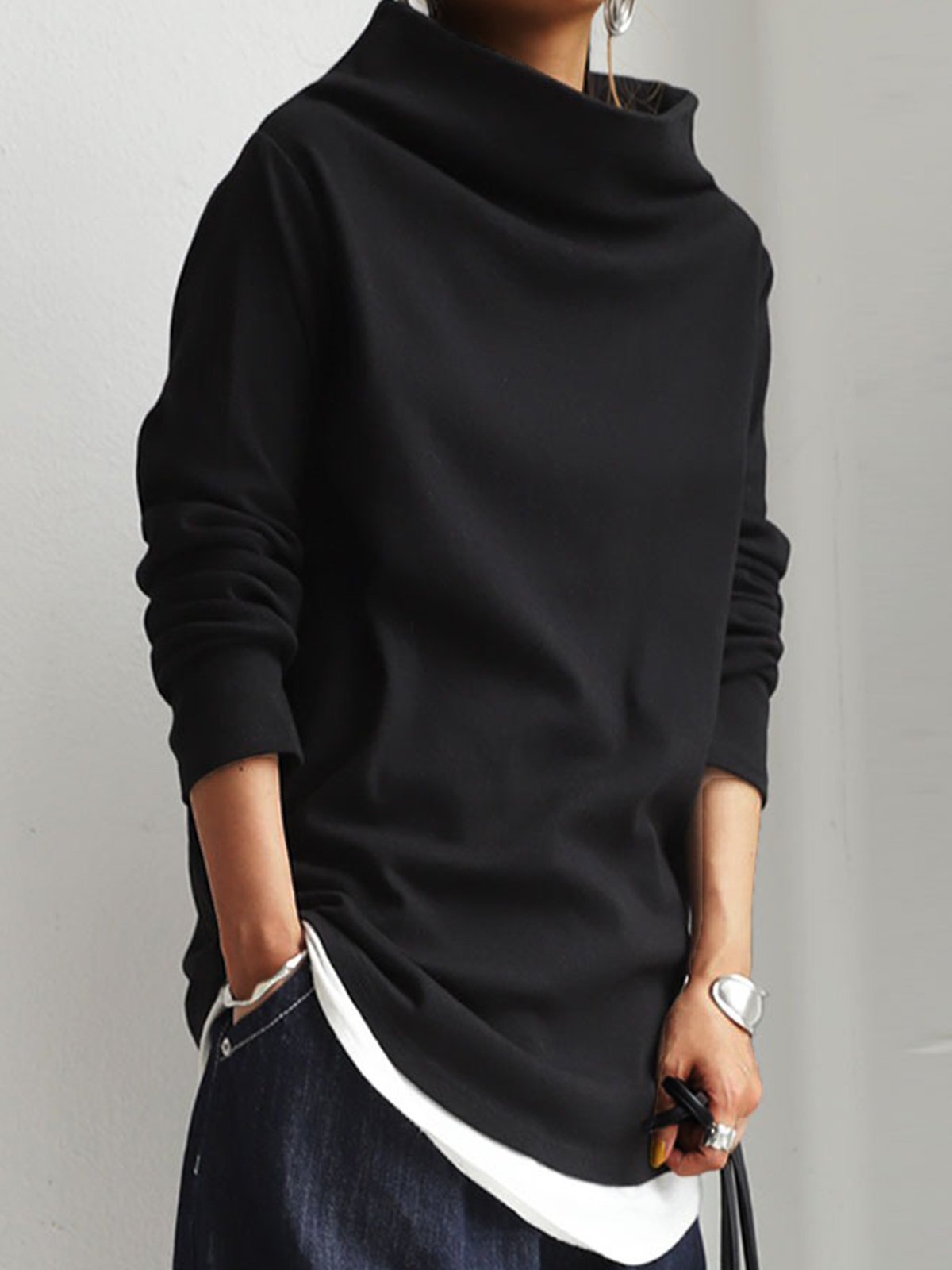 Black Cotton-Blend Casual Shirts & Tops