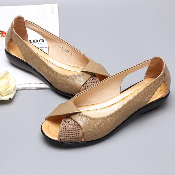 Rhinestones Peep Toe Breathable Casual Flat Shoes