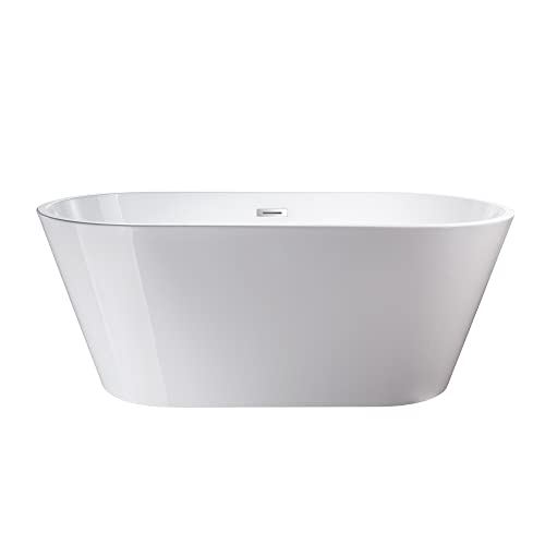 Non-Slip White Acrylic Freestanding Bathtub Modern Stand Alone Soaking Tub