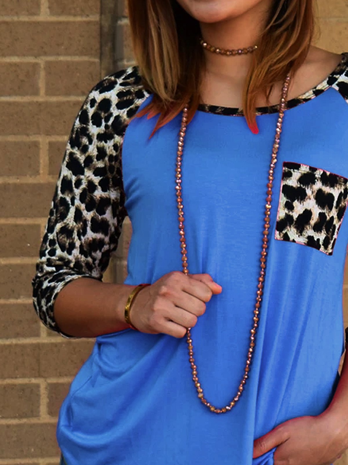Vintage Leopard 3/4 Sleeve Printed Shirts & Tops