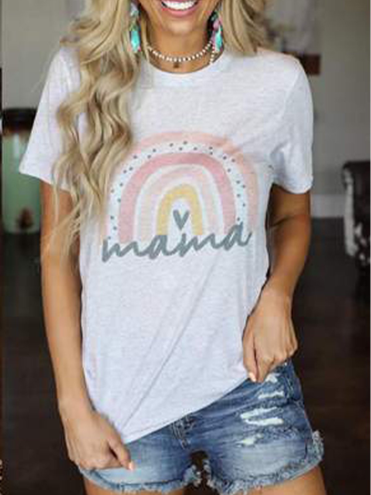 White Jersey Shift Short Sleeve Crew Neck Shirts & Tops