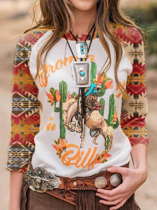 3/4 Sleeve Tropical Cotton-Blend Shirts & Tops