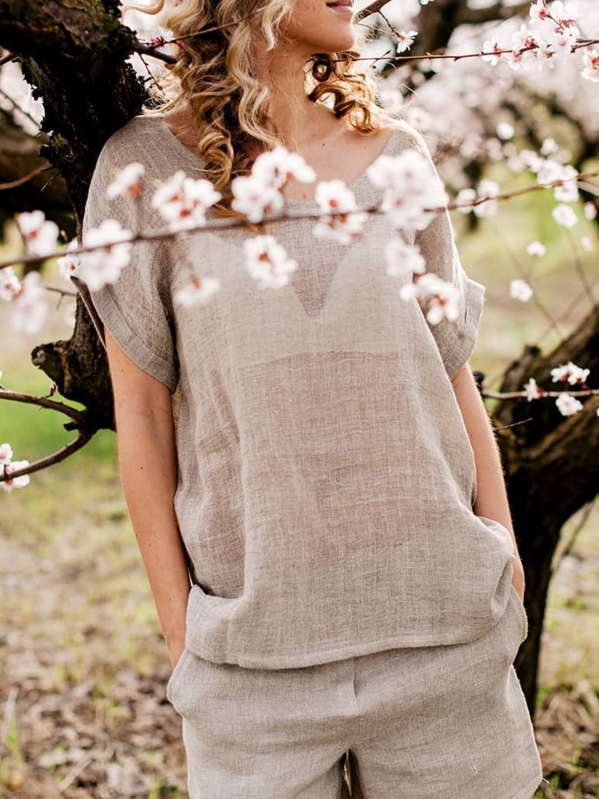 Cotton loose casual short-sleeved top