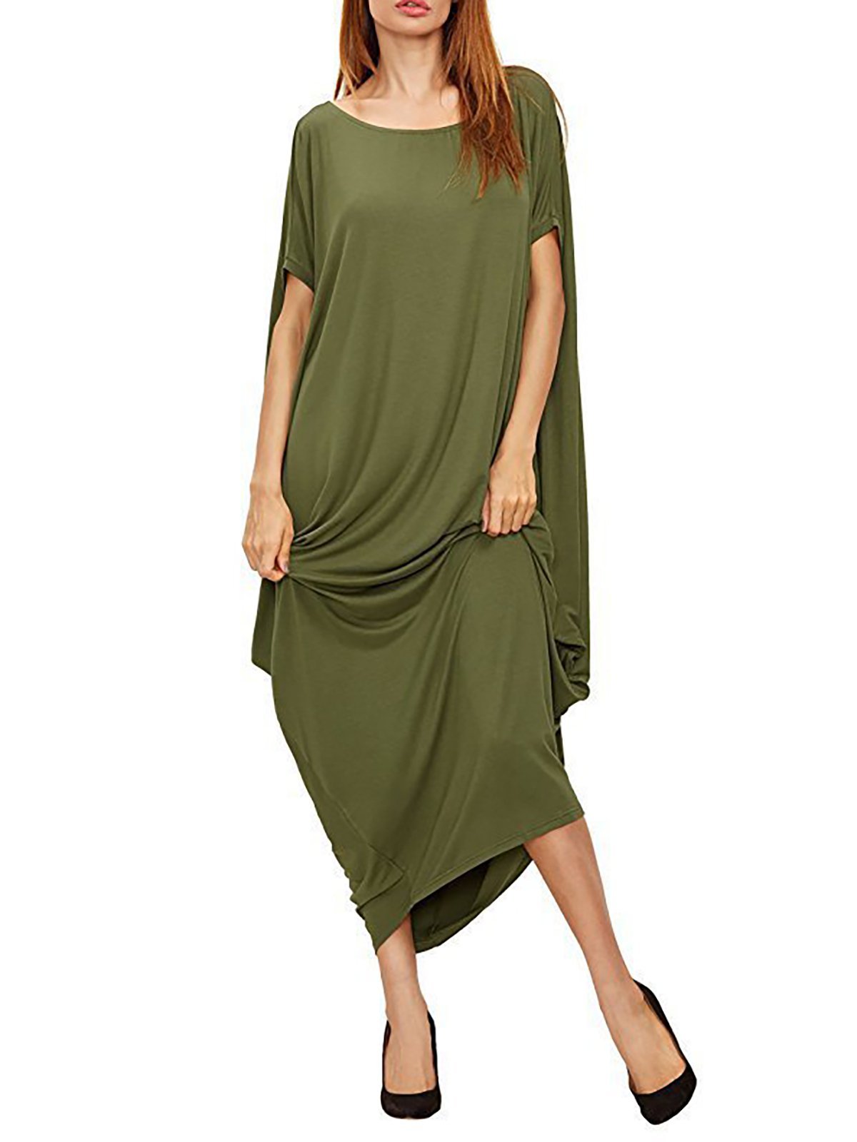 Black Short Sleeve Crew Neck Casual Dress