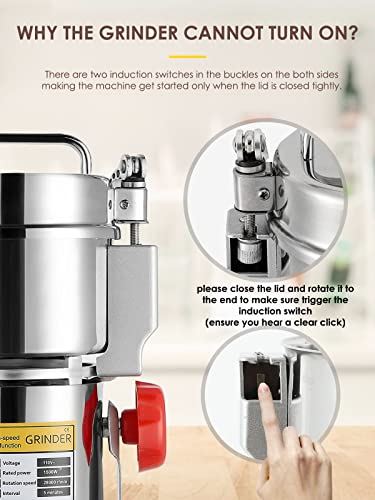 700g Electric Grain Grinder Mill Safety Upgraded 2400W High-speed Spice